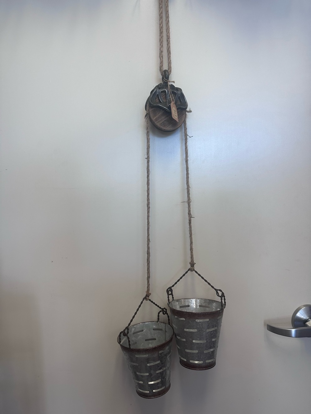 Hanging Double Bucket Pulley Planter - Rustic Gray/Brown